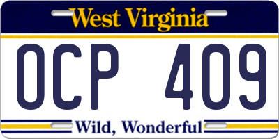 WV license plate OCP409