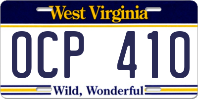 WV license plate OCP410