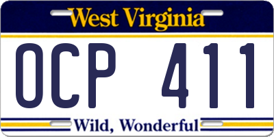 WV license plate OCP411
