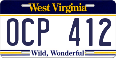 WV license plate OCP412