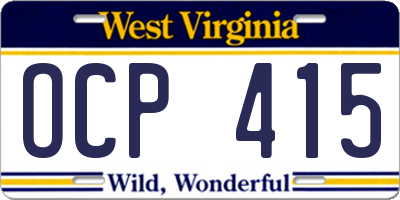 WV license plate OCP415