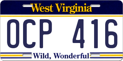 WV license plate OCP416
