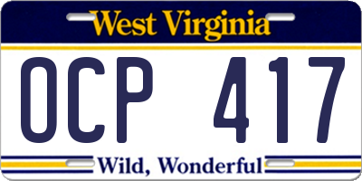 WV license plate OCP417