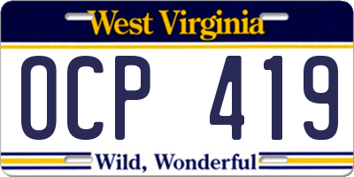WV license plate OCP419