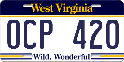 WV license plate OCP420