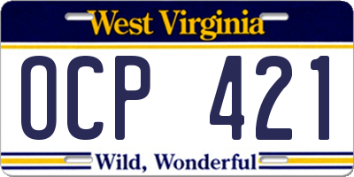 WV license plate OCP421