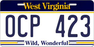 WV license plate OCP423