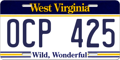 WV license plate OCP425