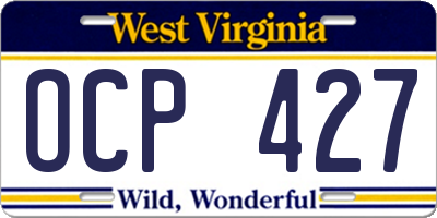 WV license plate OCP427