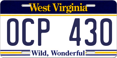 WV license plate OCP430