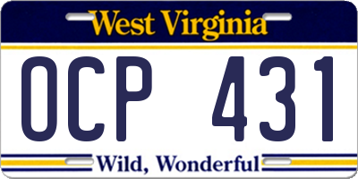 WV license plate OCP431