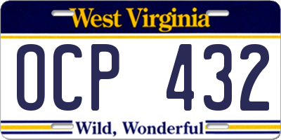 WV license plate OCP432