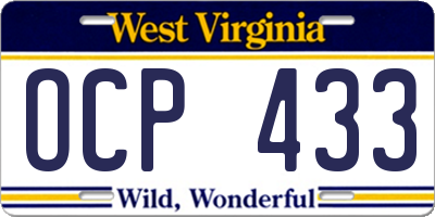 WV license plate OCP433