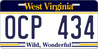 WV license plate OCP434