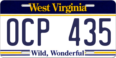 WV license plate OCP435