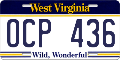 WV license plate OCP436
