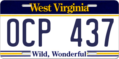 WV license plate OCP437