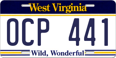WV license plate OCP441