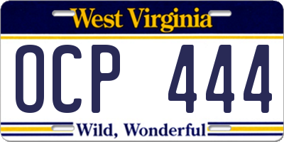 WV license plate OCP444