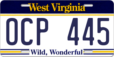 WV license plate OCP445