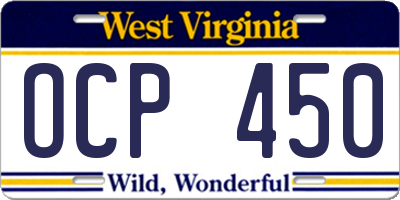 WV license plate OCP450