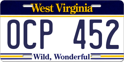 WV license plate OCP452