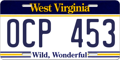 WV license plate OCP453