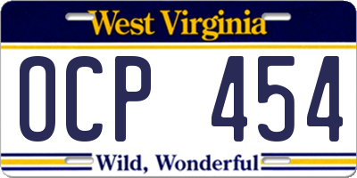 WV license plate OCP454