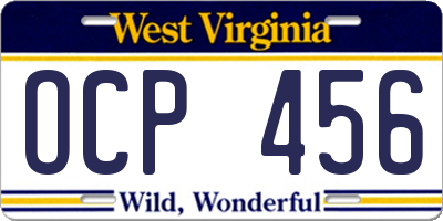WV license plate OCP456