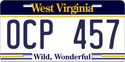 WV license plate OCP457