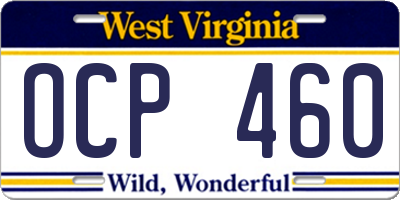 WV license plate OCP460