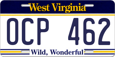 WV license plate OCP462