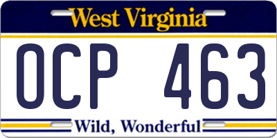 WV license plate OCP463