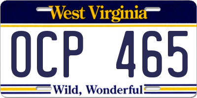 WV license plate OCP465