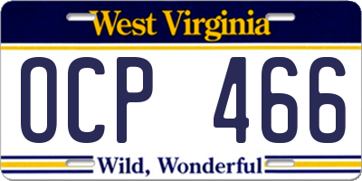 WV license plate OCP466