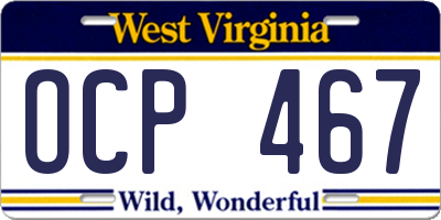 WV license plate OCP467
