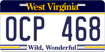 WV license plate OCP468
