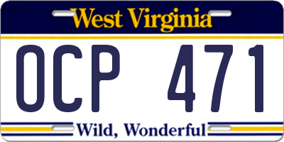 WV license plate OCP471