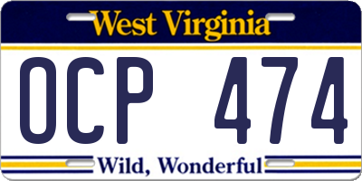 WV license plate OCP474