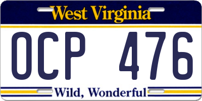 WV license plate OCP476