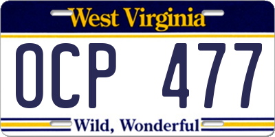 WV license plate OCP477