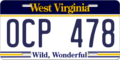 WV license plate OCP478