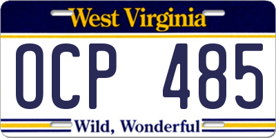 WV license plate OCP485