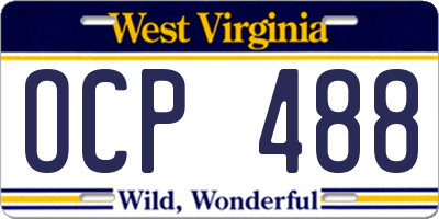WV license plate OCP488