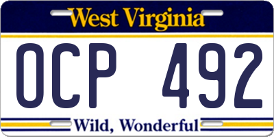 WV license plate OCP492