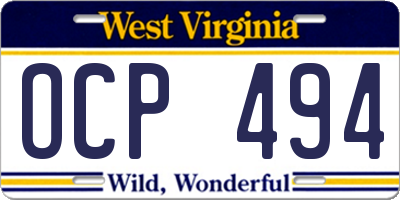 WV license plate OCP494