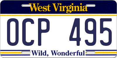 WV license plate OCP495