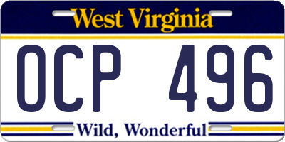 WV license plate OCP496