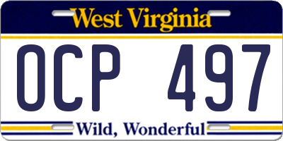 WV license plate OCP497