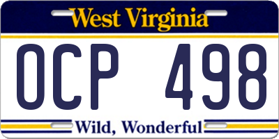 WV license plate OCP498